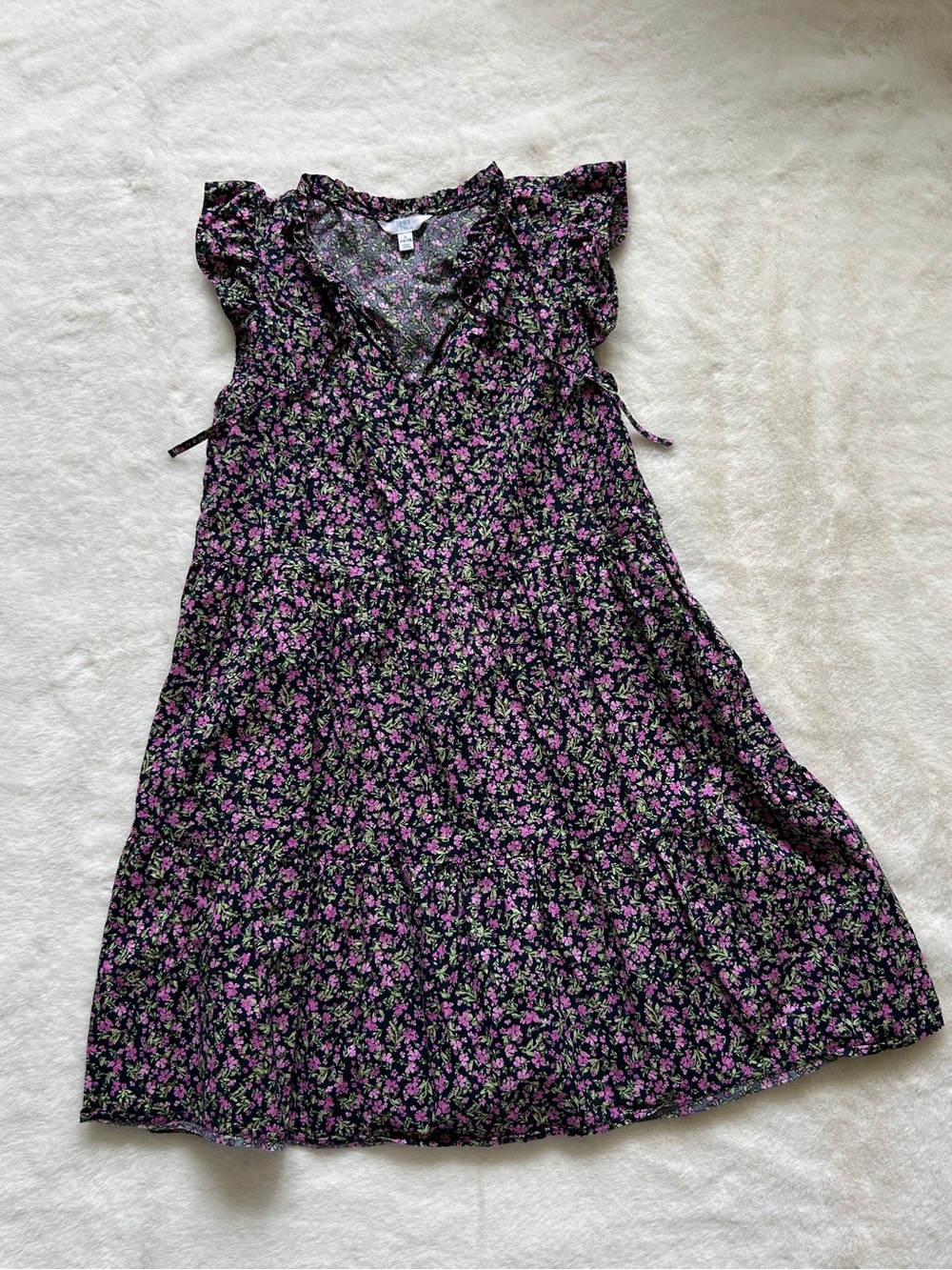 Floral Ruffle-Sleeve Dress - Purple